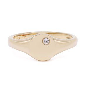 Rachel Koen Diamond Round Signet Ring 14K Yellow Gold 0.03cttw Size 7